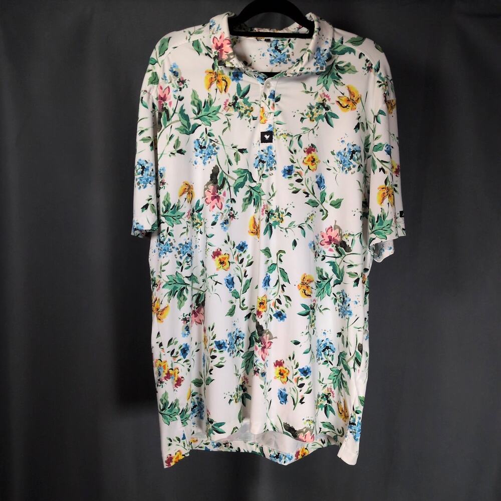 Bad Birdie Men's Floral Poetic Justice Performance Golf Polo Short Sleeve 2XL